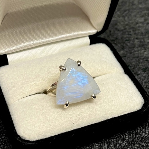 Jewelry - Statement Moonstone Ring, Trillion Cut Stone in Sterling Silver